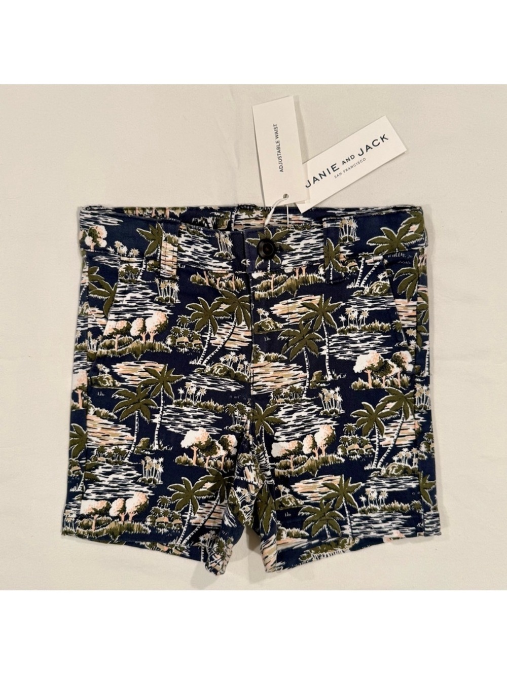 New Janie and Jack Tropical Shorts Boys 2T Sunset Mood Cotton Twill Summer Navy